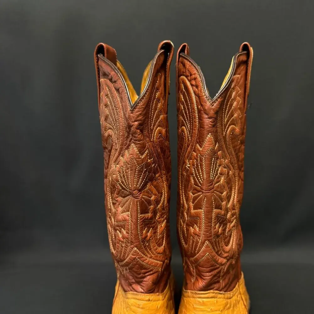 MONTANA MEN TOP QUALITY WESTERN OSTRICH & LEATHER WESTERN cowboy BOOTS us8